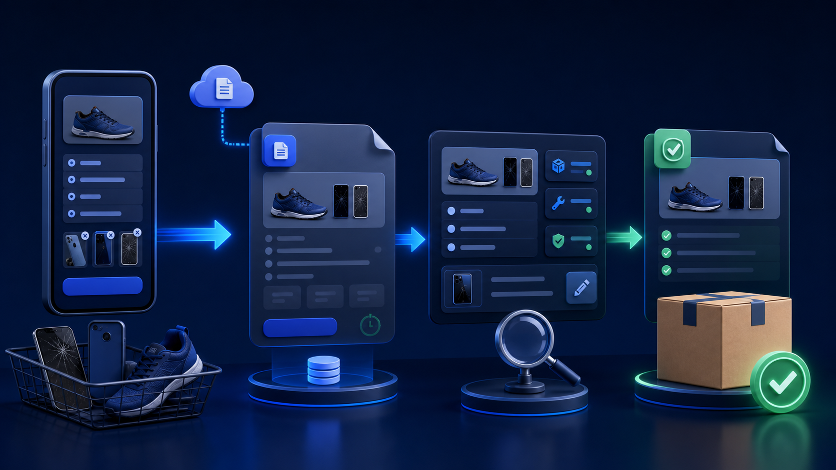Checkout information being autosaved as a draft, reviewed and edited, then converted into a confirmed parcel order.
